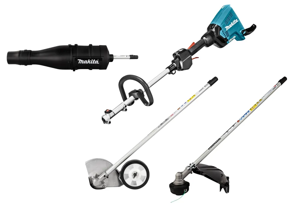 Makita DUX60ZX9 Système Combi sans fil Poignée en D 2 x 18V sans batterie ni chargeur + accessoire coupe-bordures, coupe-bordures et souffleur de feuilles