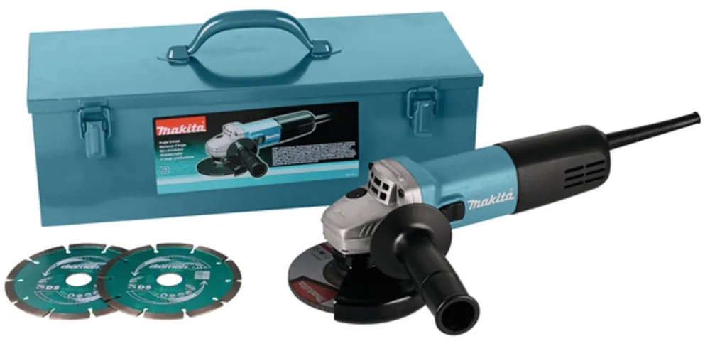 Makita 9558HNRGK3 230V Meuleuse d‘‘angle 125 mm en coffret acier 2 disques diamantés