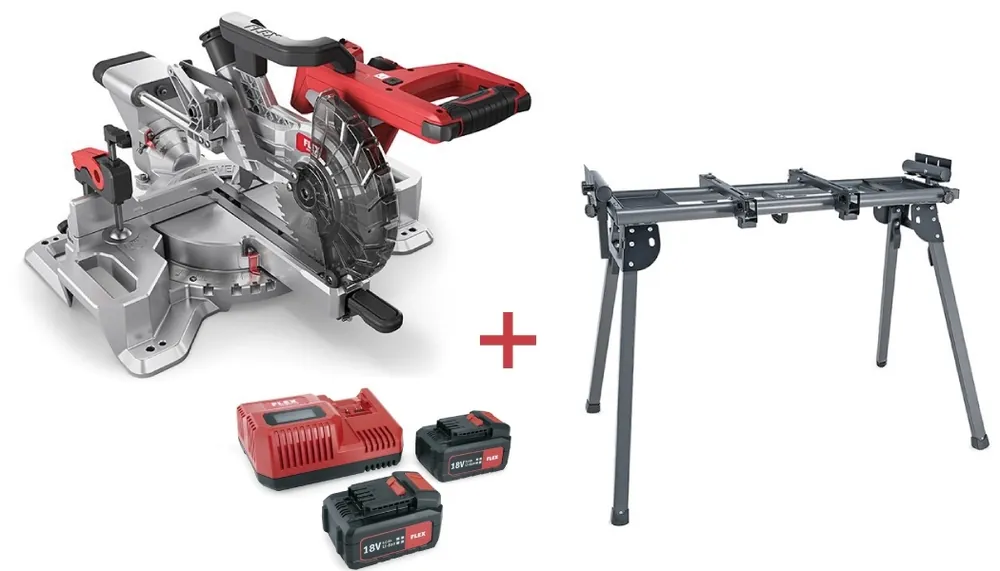 Flex-tools 513261 SMS 190 18.0-EC tronçonneuse sans fil 190 mm + P-Set 55 R kit sans fil 18V 5.0Ah + support