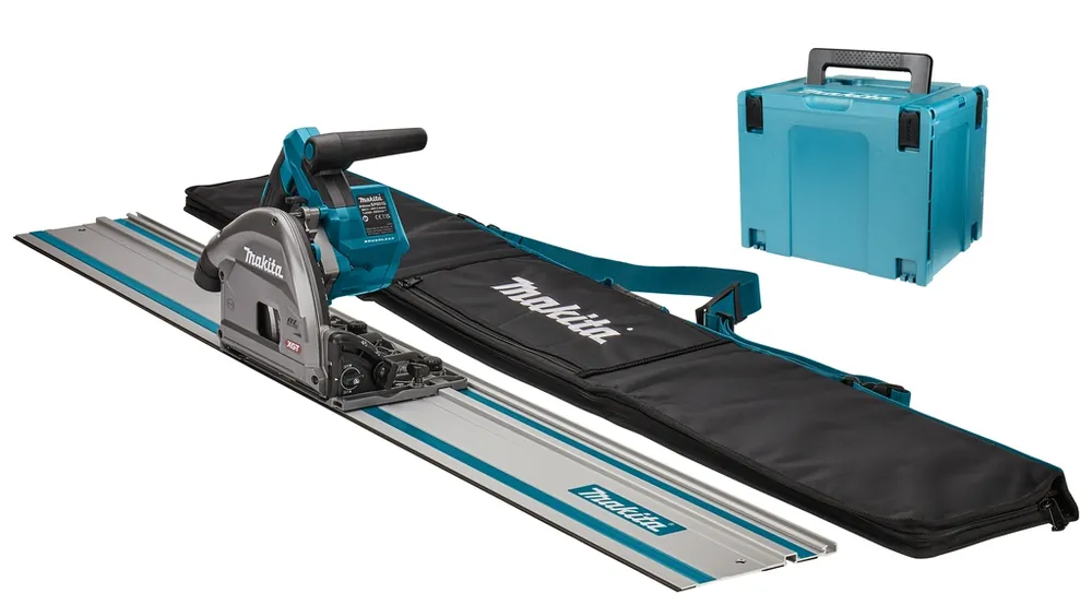 Makita SP001GZ04 Scie circulaire Accu 40V Max sans batteries et chargeur avec émetteur AWS + rail de guidage 1500mm + sac