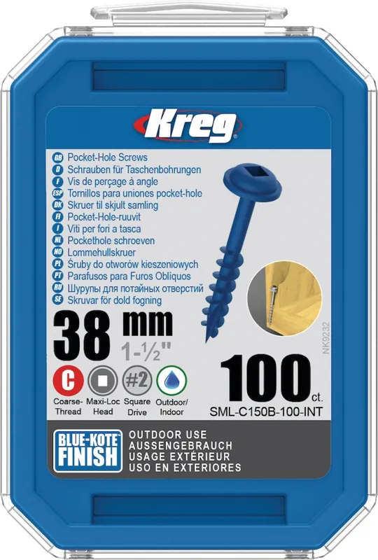 Kreg SML-C150B-100-INT Vis à tête cylindrique 38 mm Blue-Kote Maxi-Loc à filetage grossier 100 pièces