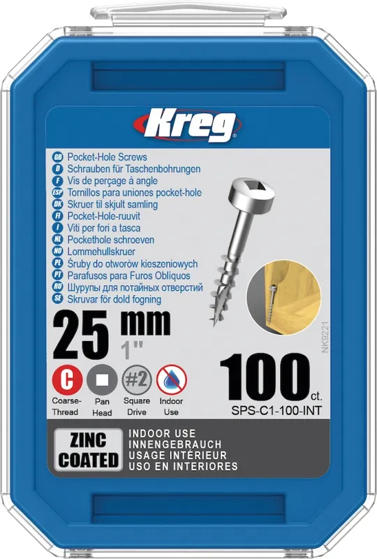 Kreg SPS-C1-100-INT Vis à fente de 25 mm galvanisée tête cylindrique à filetage grossier 100 pièces