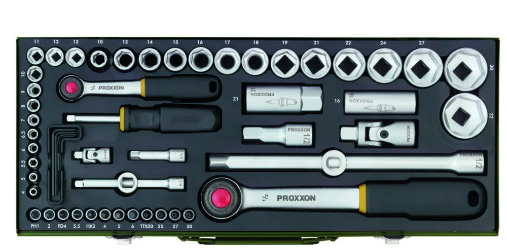 Proxxon 23040 Jeu de clés à douilles 1/4"+1/2" 56 pièces