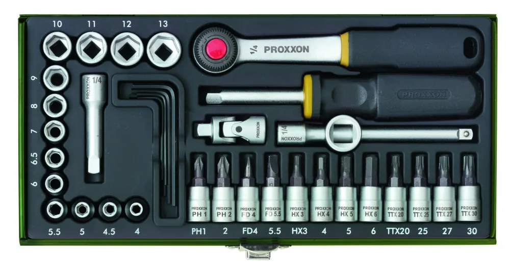 Proxxon 23080 Jeu de clés à douille avec embouts 1/4" 36 pcs