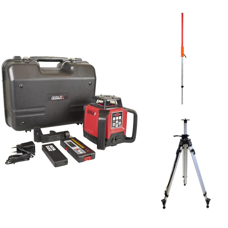 Levelfix 554521 550HV SET 2 Laser de chantier autonivelant rouge + Mètre + Trépied pivotant 2,70 m