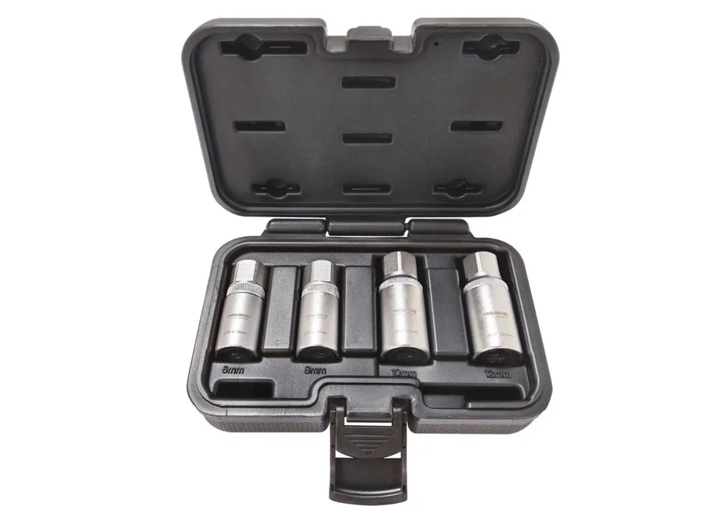 Projahn 3063 Jeu de clés à douille 1/2" (12,5 mm) pour tiges filetées, goujons et barres filetées M6-M8-M10-M12, 4 pièces