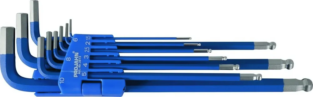 Projahn 3613 Jeu de clés en L, hexagonales, version longue, bleu 1.5 - 10 mm, 9 pièces