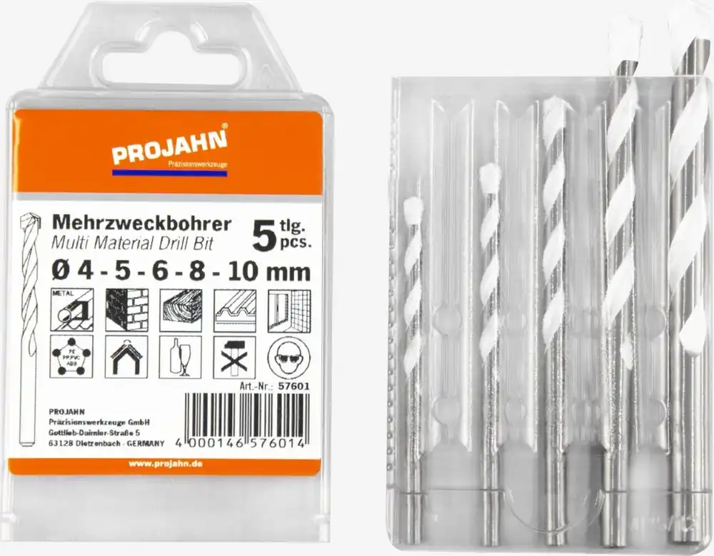 Projahn 57601 Jeu de forets multifonctionnels 5 pièces. 4, 5, 6, 8, 10 mm