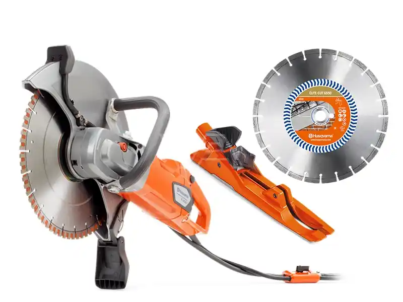 Husqvarna 9670798-01-GS50-VAC Découpeuse électrique K4000 Wet Silent" 350 mm + Lame de scie diamant Elite-Cut S50 + Accessoire d‘aspiration de poussière