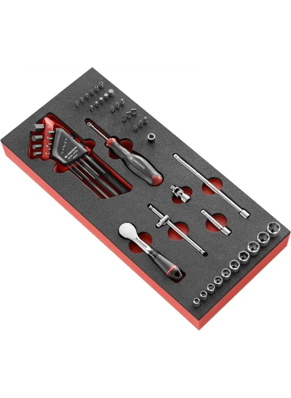 Facom MODM.R181-36PB Jeu de douilles et d‘embouts 1/4‘‘ métrique 6 points en module mousse 46 pièces