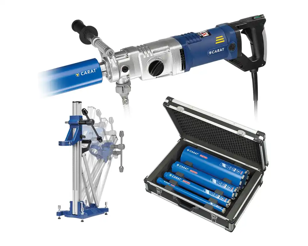 Carat AMB2031A22 A-2031 Jeu de forets diamantés 2000 Watt 70-162 mm + Mallette + 4 forets dans la mallette + Support de forets S-1803X
