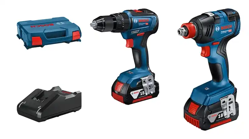 Bosch Bleu 06019J2208 Pack combiné GSB 18V-55 perceuse sans fil + GDX 18V-200 clé à chocs sans fil 18V 4.0AH en L-Case