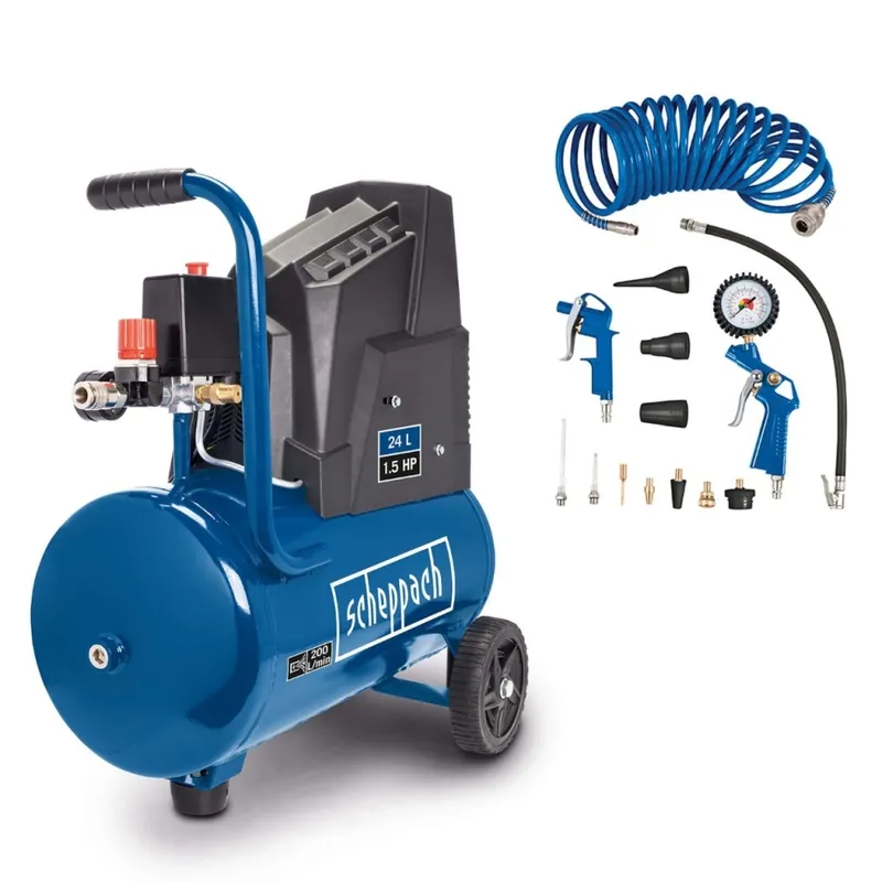 Scheppach 5906146901 Compresseur HC30o avec jeu d‘accessoires de 13 pièces et tuyau.