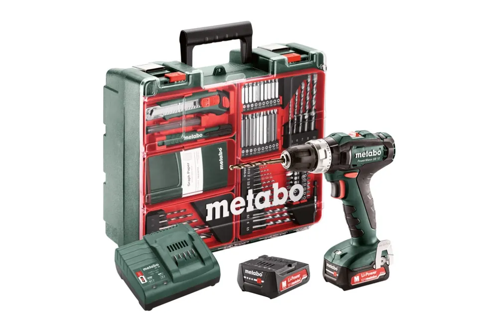 Metabo 601076870 PowerMaxx SB 12 SET Perceuse à percussion sans fil 12V 2.0Ah Li-Ion sur le lieu de travail mobile