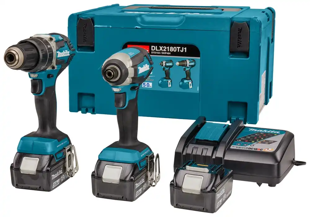 Makita DLX2180TJ1 - DHP484 Perceuse à percussion sans fil + DTD153 Visseuse à percussion sans fil 18V 3x5.0 Ah Li-ion