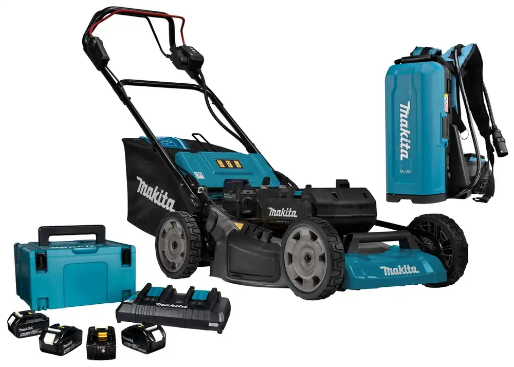 Makita LM001CT4X4 tondeuse à gazon sans fil 36V type connecteur + PDC01 backpack battery station + starter kit 197626-8