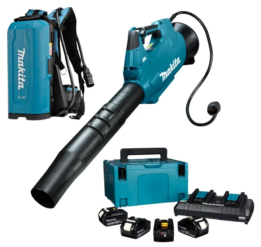 Makita UB001CT4X1 batterie souffleur de feuilles 36V type connecteur + PDC01 station de batterie sac à dos + 197626-8 Starter Kit