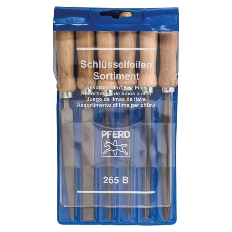 Pferd 11706100 Jeu de limes à clés avec manche en bois 6 pcs. 100 mm cap 2 pour travaux de limage filigrane