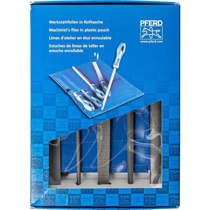 Pferd 11801520 Jeu de limes d‘atelier/raspee 5 pièces dans un étui à rouleaux 200 mm pour l‘enlèvement de matière grossier