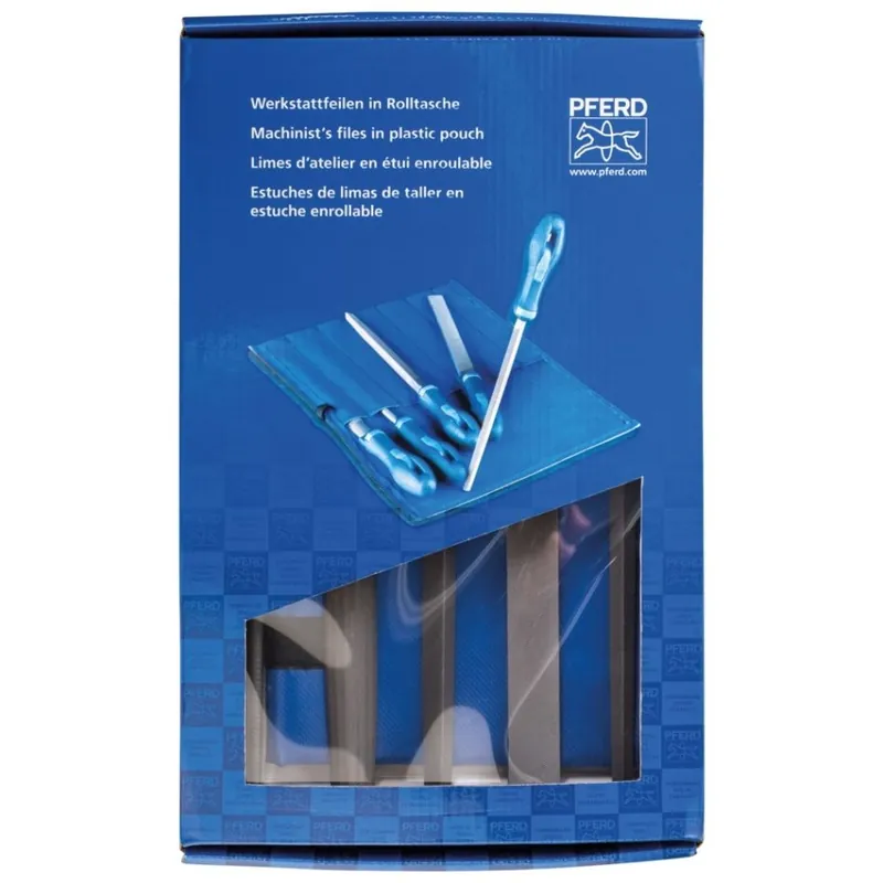 Pferd 11801532 Jeu de limes d‘atelier WRU 5 pièces dans un étui à rouleaux 200 mm cap 2 universel pour l‘ébarbage