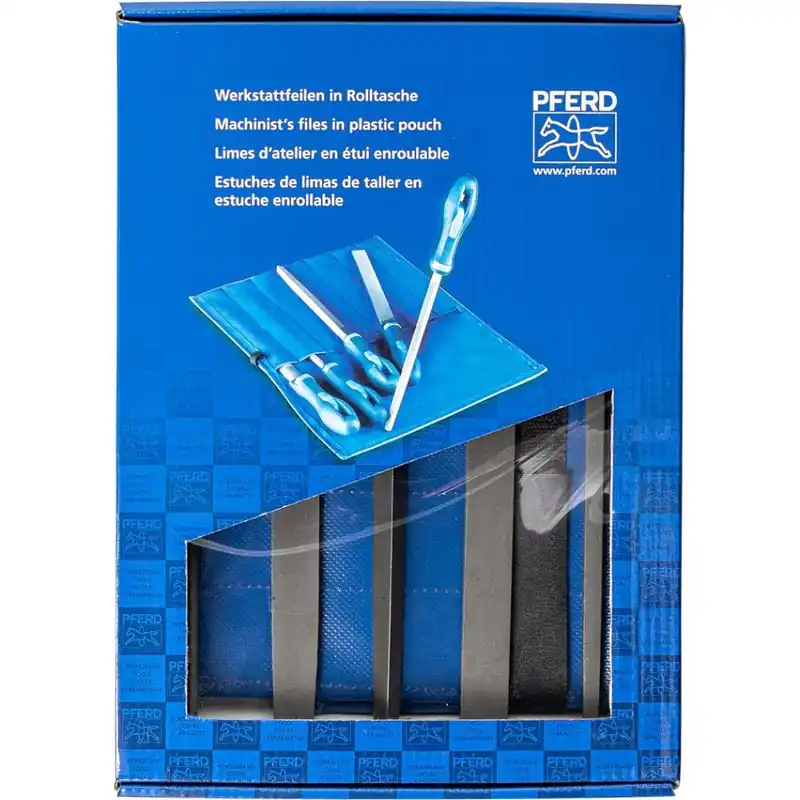 Pferd 11801533 Jeu de limes d‘atelier WRU 5 pièces dans un étui à rouleaux 200 mm cap 3 pour travaux fins, finition