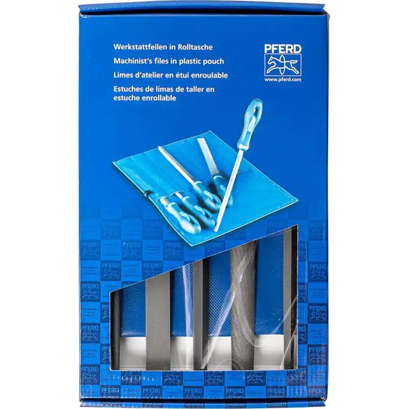 Pferd 11801541 Jeu de limes d‘atelier WRU 5 pièces dans un étui à rouleaux 250 mm cap. 1 pour l‘ébarbage et l‘ébarbage.