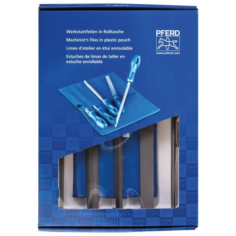 Pferd 11801542 Jeu de limes d‘atelier WRU 5 pièces dans un étui à rouleaux 250 mm cap 2 universel pour l‘ébarbage