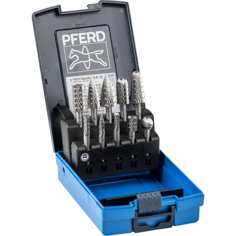 Pferd 22900813 Jeu de fraises en acier rapide 81 10 pièces denture 3 fraises Ø 6 mm universel moyen-fin