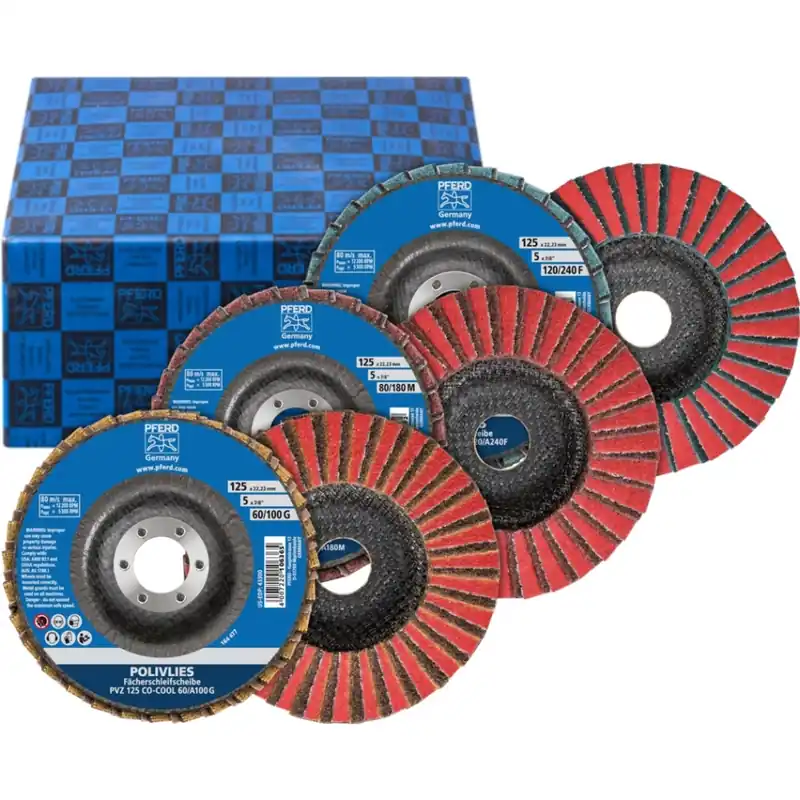 Pferd 44698006 POLIVLIES jeu de disques lamellaires PVZ en 3 parties en céramique Ø 125 mm trou d‘arbre Ø 22,23 mm CO-COOL60/G,80/M,120/F