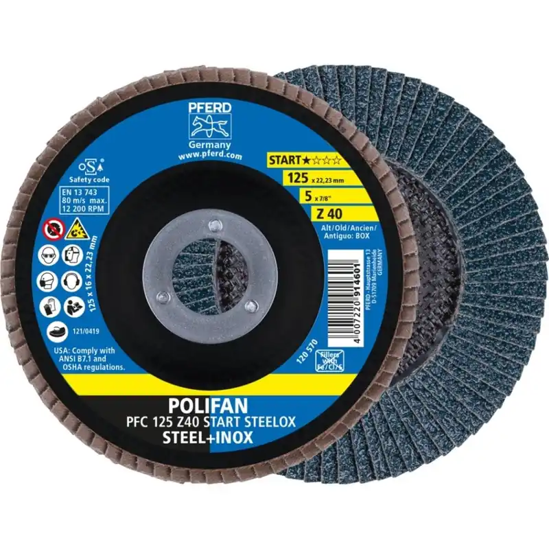Pferd 69300934 POLIFAN disque à lamelles PFC 125x22,23 mm conique Z40 ligne de départ START STEELOX acier/acier précieux 10 pièces