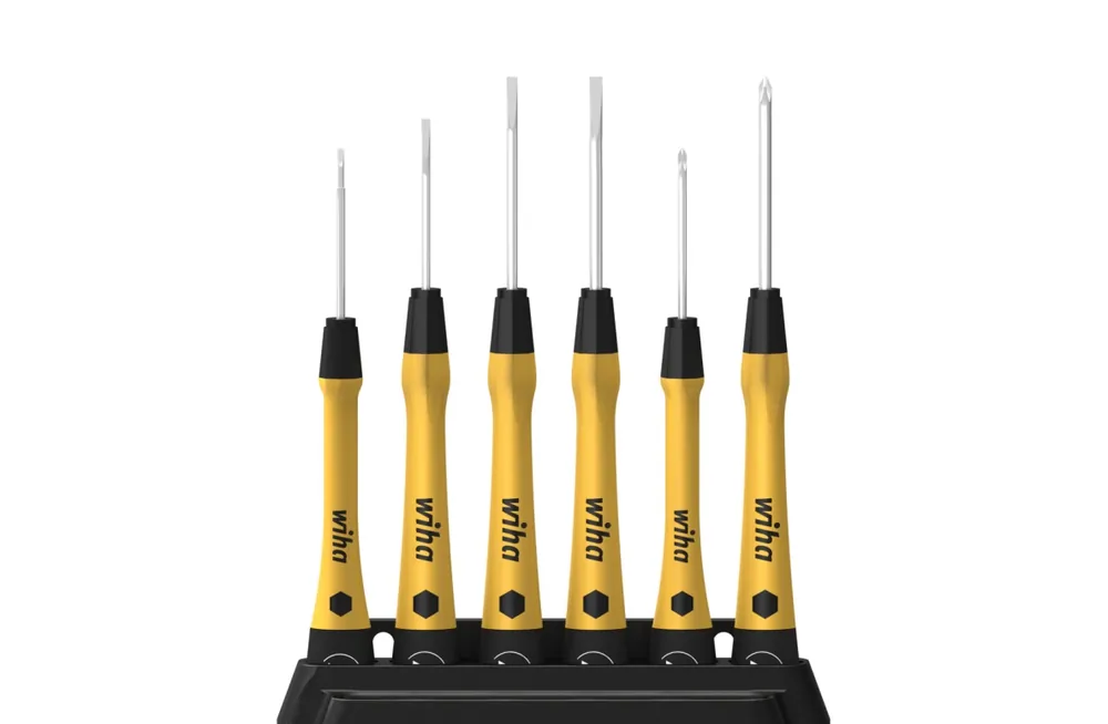 Wiha 43707 Jeu de tournevis à pointe fine PicoFinish® ESD tête fendue, Phillips 7 pièces, support inclus