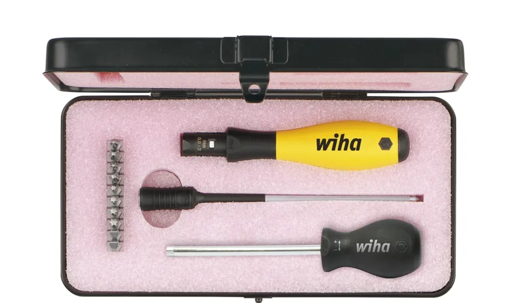 Wiha 43898 TorqueVario®-S ESD jeu de tournevis dynamométriques 0.4-1.0 Nm assorti de 14 pièces, limitation variable du couple, boîte incluse.