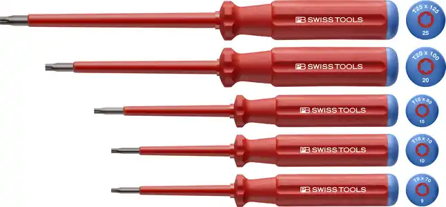 PB Swiss Tools PB 5549 Classic VDE Jeu de tournevis torx 5 pièces, entièrement isolés jusqu‘‘à 1000 V AC / 1500 V DC selon IEC/EN 60900