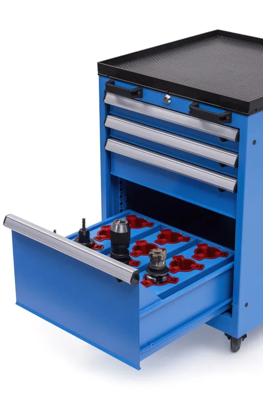Huvema K2740 Chariot d‘atelier avec 12 porte-outils universels CNC et 4 tiroirs