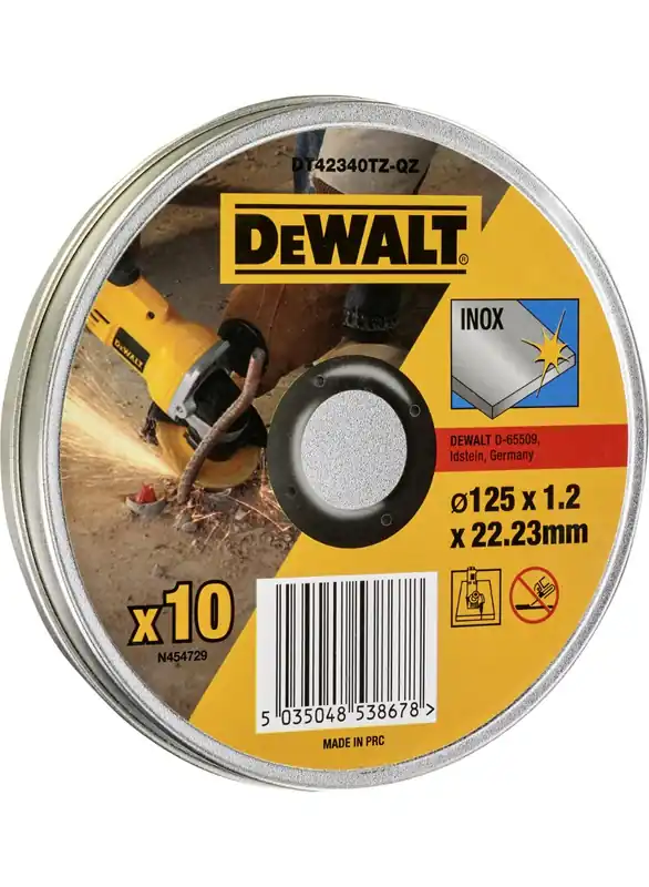 DeWalt Accessoires DT42340TZ-QZ Disque à tronçonner métal/inox 125 x 22,23 x 1,2 mm 10 pièces en boîte