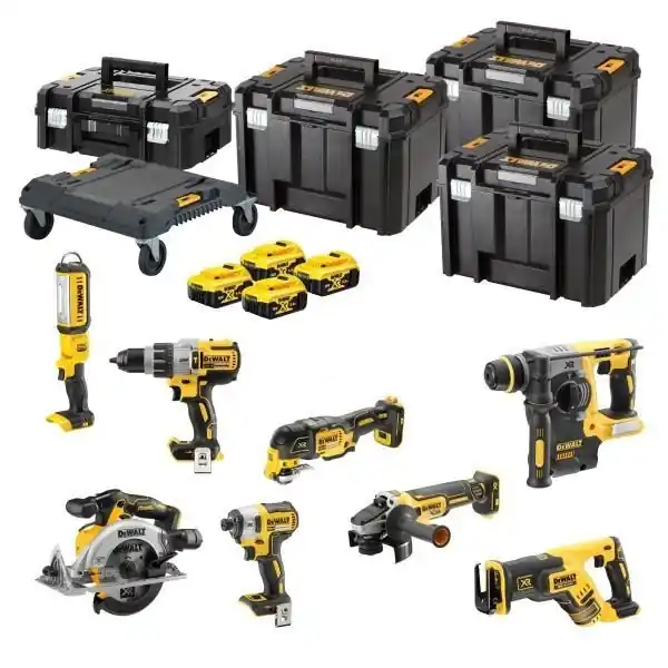 DeWalt DCK853P4T-QW 8 pièces Combopack XR 18 Volt 5,0 Ah Li-Ion avec 4 batteries dans des boîtiers TSTAK