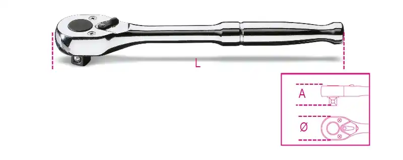 Beta 009100875 Cliquet réversible 3/8" avec poignée métallique 178 mm