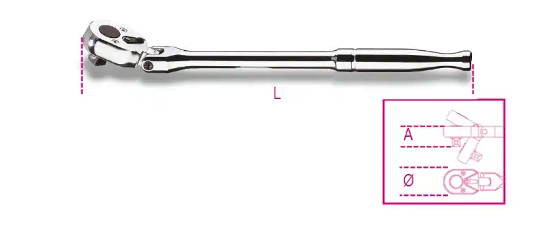 Beta 009100887 Clé à cliquet réversible 3/8" avec poignée métallique et genouillère 265 mm