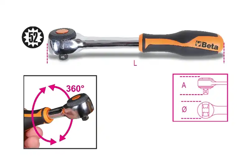 Beta 009200926 Cliquet réversible 1/2" 281 mm