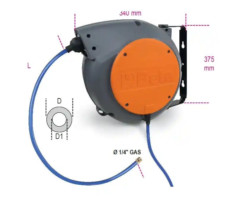 Beta 019000080 1900S Enrouleur automatique de tuyau à ressort 10 mètres 8x10 mm