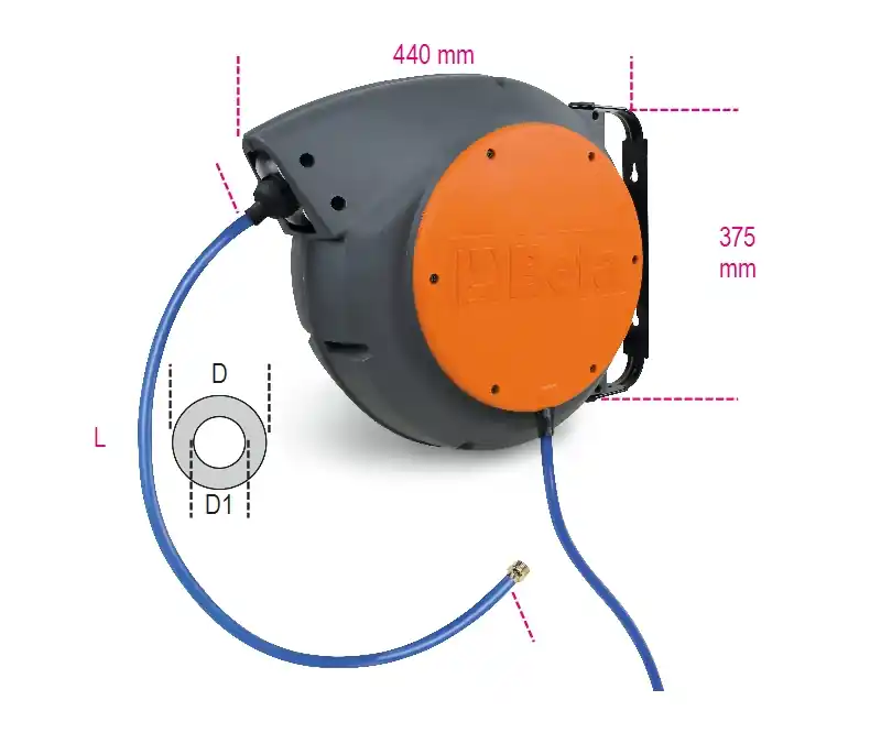 Beta 019000085 1900M 8X15-Enrouleur de tuyau Air 8x12 mm 15 m