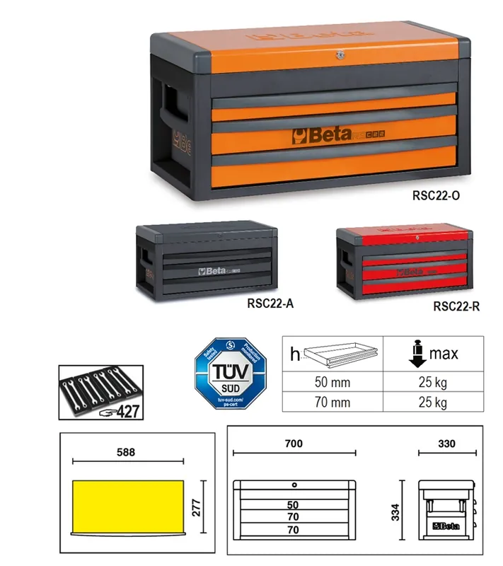 Beta 022003007 Rsc22-A Boîte à outils avec 3 tiroirs