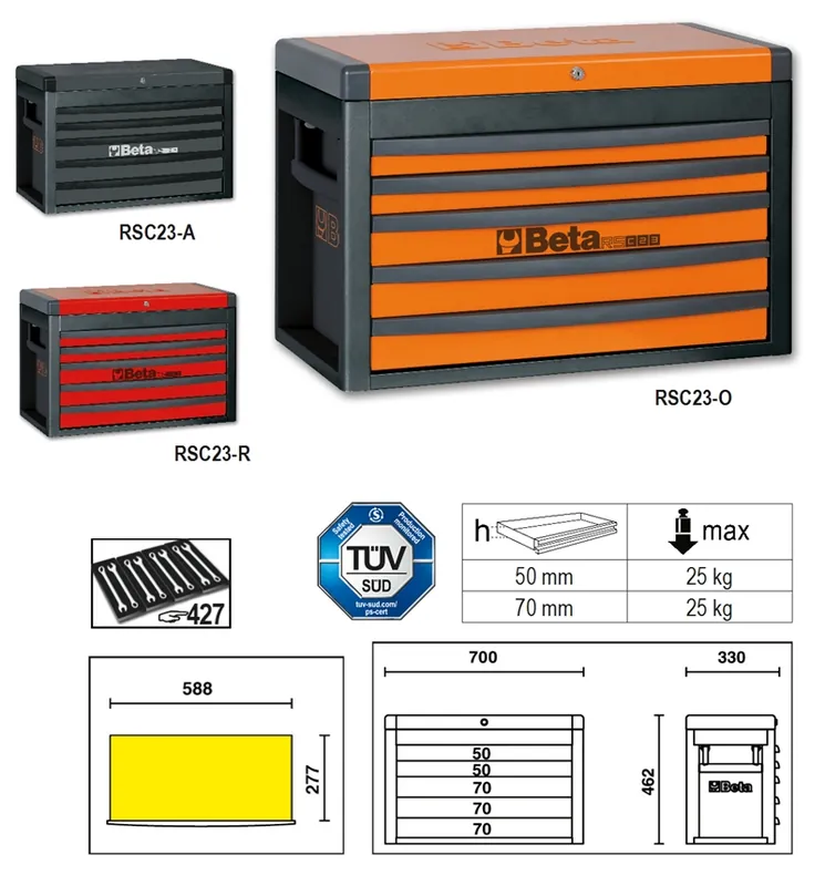 Beta 023003003 Rsc23-R Boîte à outils avec 5 tiroirs