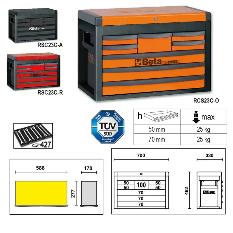 Beta 023003017 Rsc23C-A Boîte à outils avec 8 tiroirs