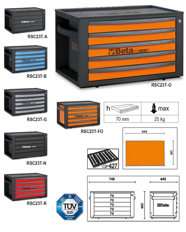 Beta 023003021 Rsc23T-O Boîte à outils avec 5 tiroirs
