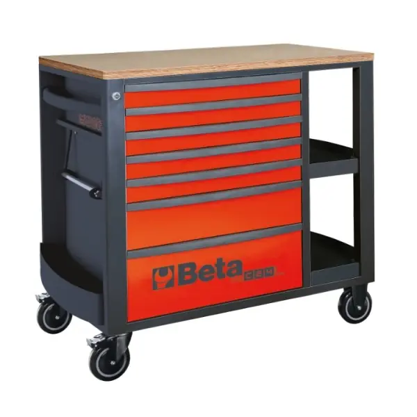 Beta 024004373 Établi mobile avec 7 tiroirs et étagères, 588x367 mm - rouge