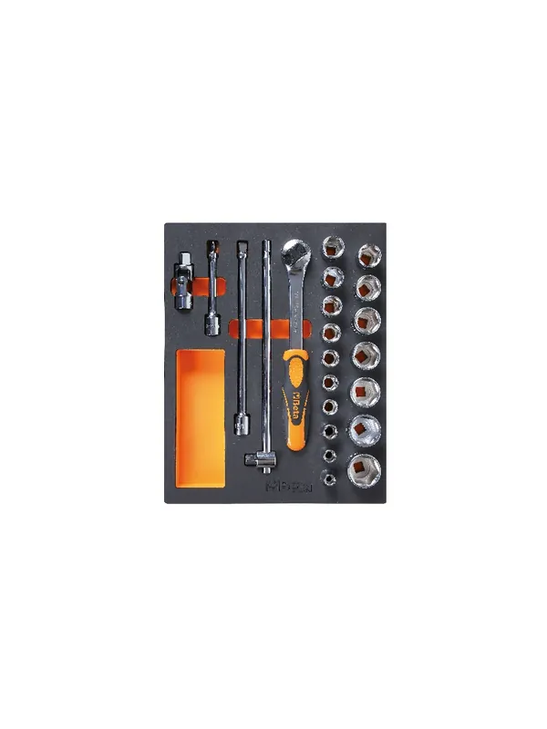 Beta 024500096 Jeu de clés à douille souple + assortiment, articulé, carré mâle avec goupille coulissante, cliquet réversible - 22 pièces