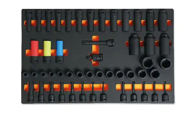 Beta 024500128 Plateau d‘‘insertion souple + Assortiment de capuchons de machine 1/2" et accessoires - 50 pièces