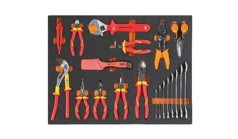 Beta 024504264 Insert souple + pinces, coupe-câbles, coupe-câbles, ciseaux et clés pour l‘‘électrotechnique - 20 pièces