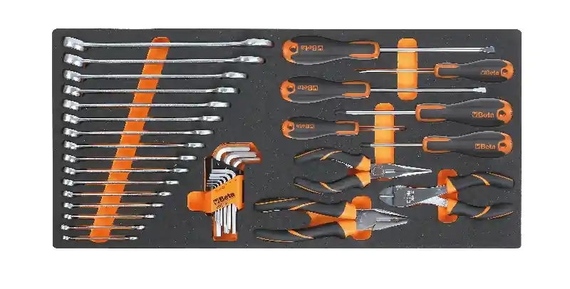 Beta 027500011 Mallette de marquage souple comprenant des pinces, des clés mixtes, des clés hexagonales et des tournevis - 34 pièces
